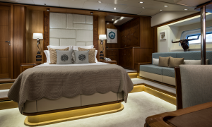 master bedroom suite on board SY Twilight